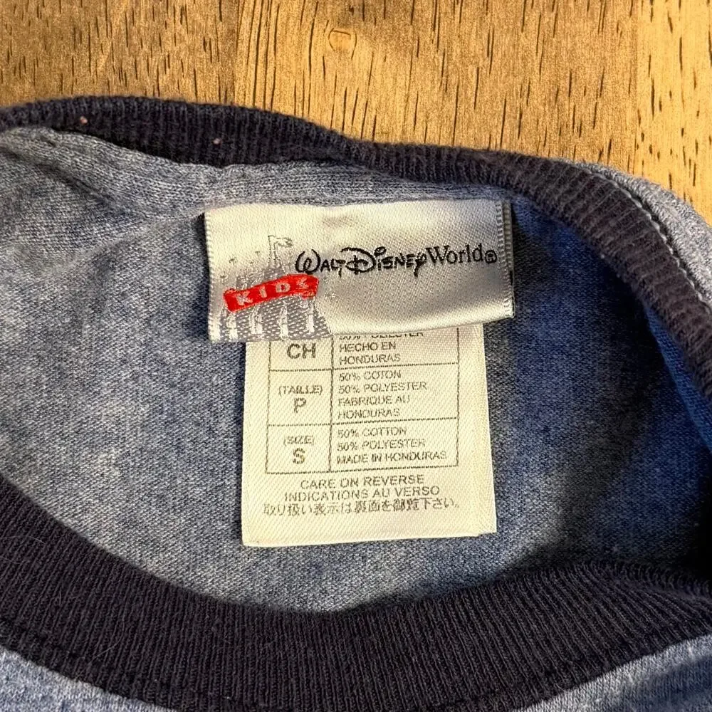 VTG Y2K Mickey Mouse Ringer T-Shirt Distressed Walt Disney World Kids Blue Small